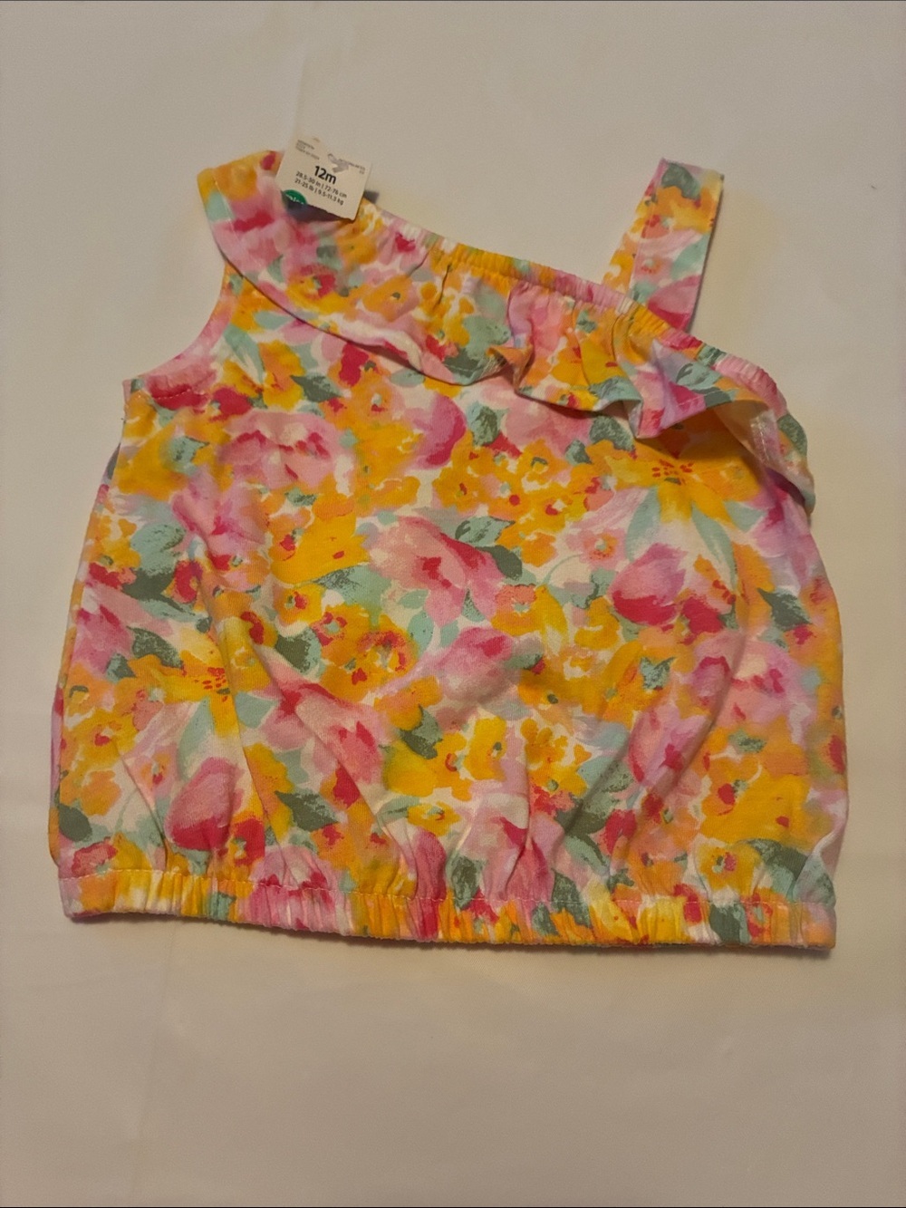 OshKosh B'gosh Yellow Pink Green Floral Ruffle Tank - Picture 2 of 3